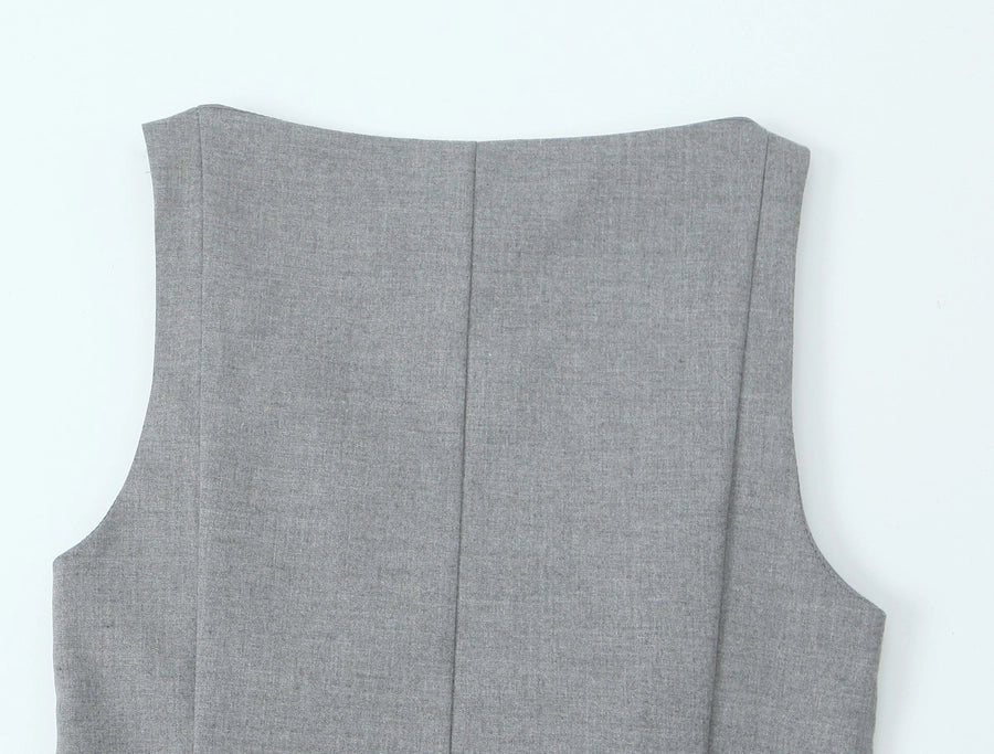 Women's Elegant Solid Color Double Breasted Vest Casual Jacket