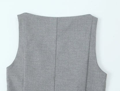 Women's Elegant Solid Color Double Breasted Vest Casual Jacket