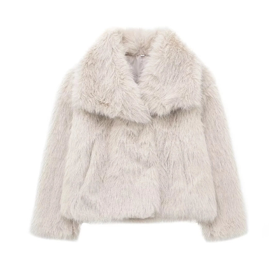 Women's Elegant Solid Color Coat Faux Fur Coat