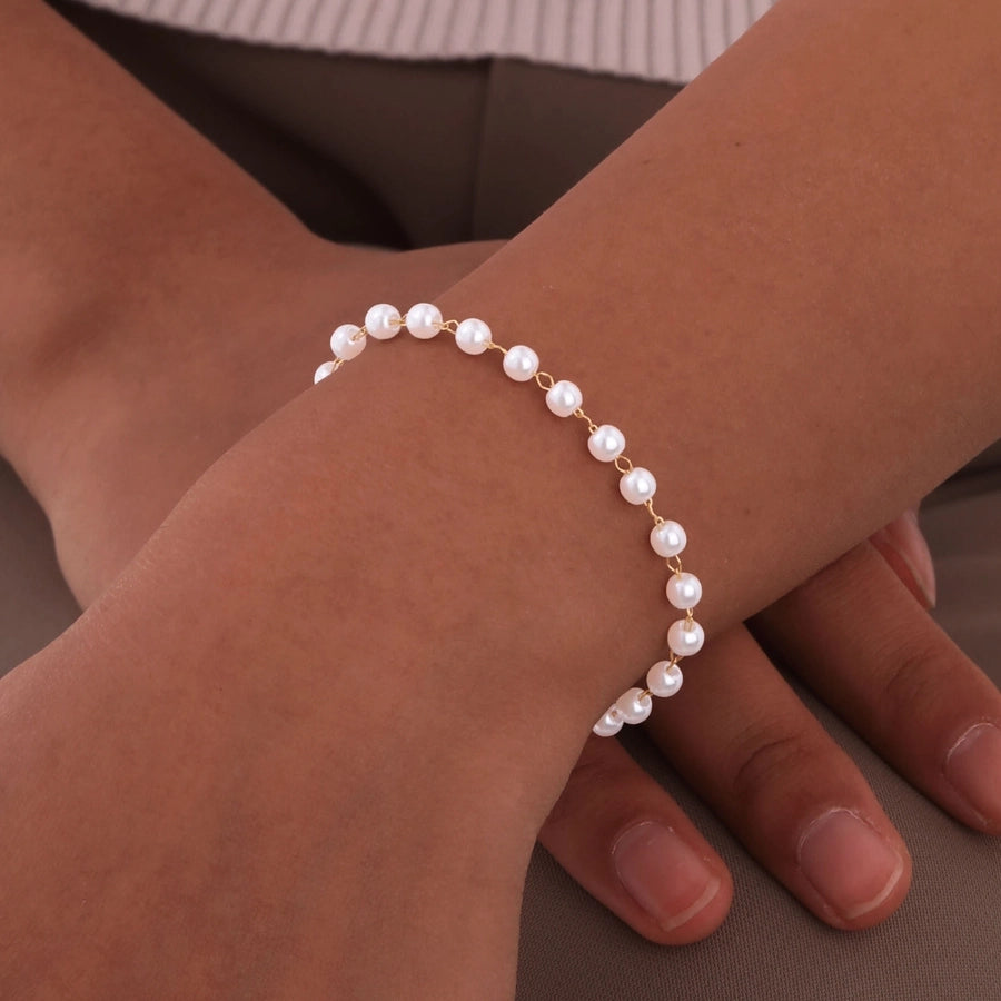 IG Style Geometric 18K Gold Plated Artificial Pearl Copper Beaded Chain Beaded Bracelets