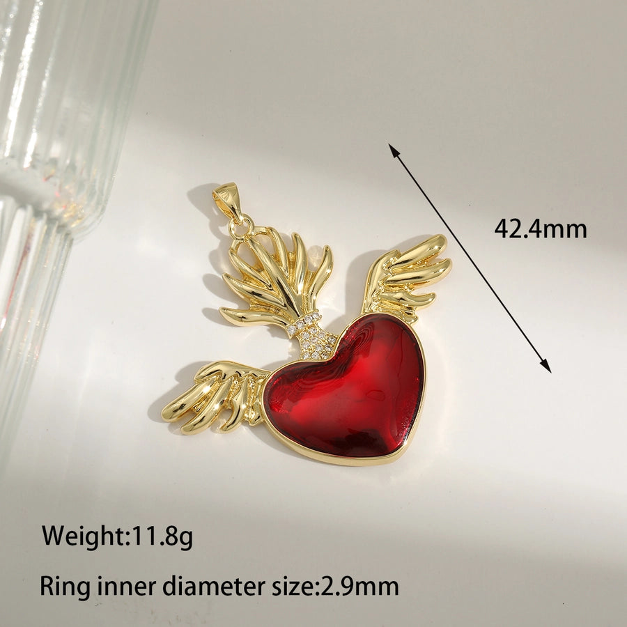 1 Piece 42.4MM Hole 1~1.9mm Copper 18K Gold Plated Heart Shape Polished Pendant Chain Jewelry Accessories