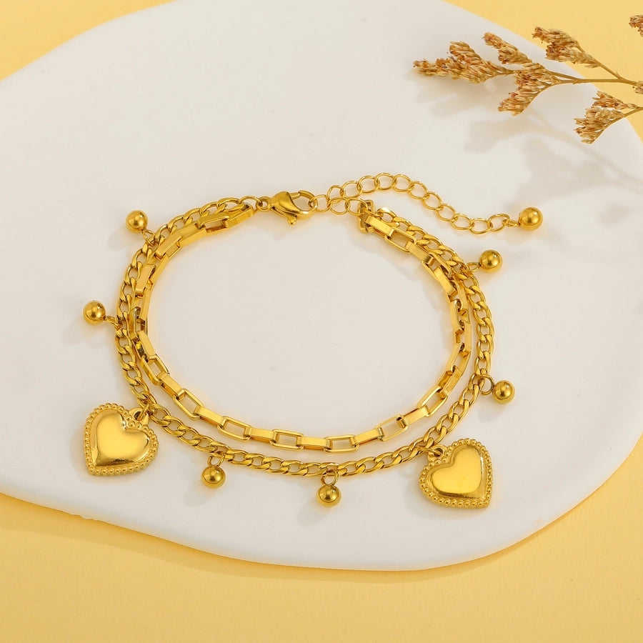 Modern Style Classic Style Heart Shape Titanium Steel 18K Gold Plated Paperclip Chain Bracelets In Bulk Stainless Steel Bracelets