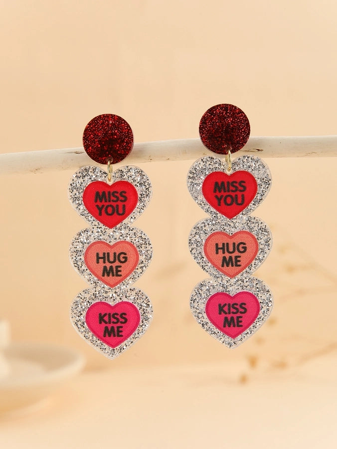 1 Pair Cute Exaggerated Double Heart Heart Shape Asymmetrical Irregular Handmade Arylic Drop Earrings