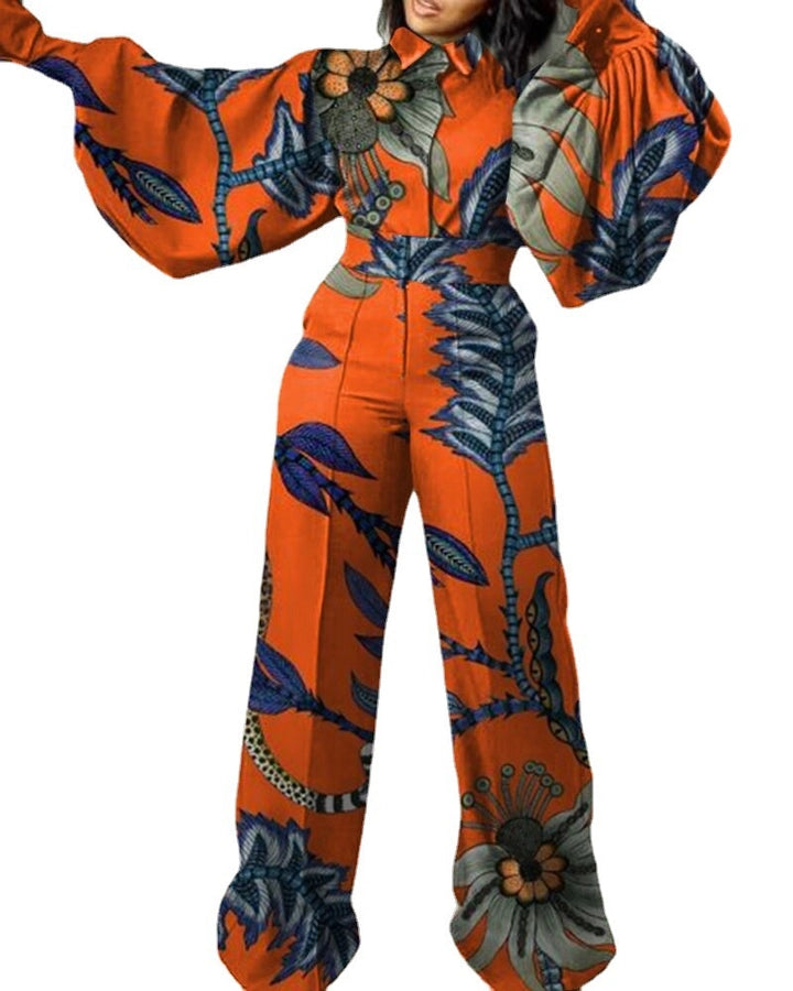 women's street casual printing full length printing jumpsuits