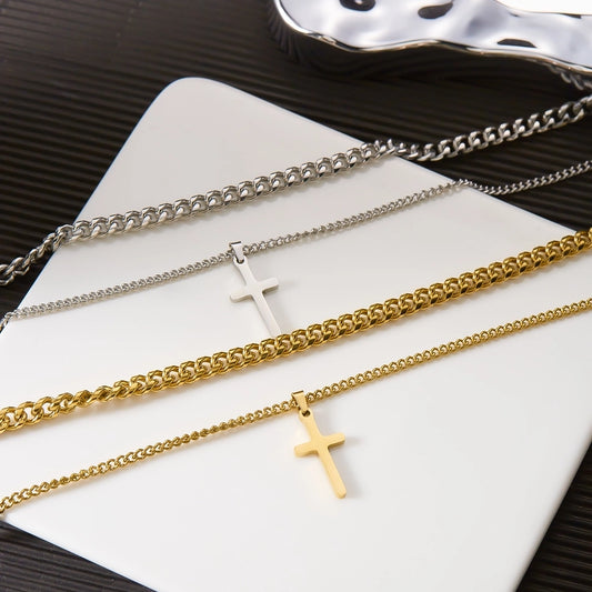Hip-Hop Cross 201 Stainless Steel Men's Double Layer Necklaces