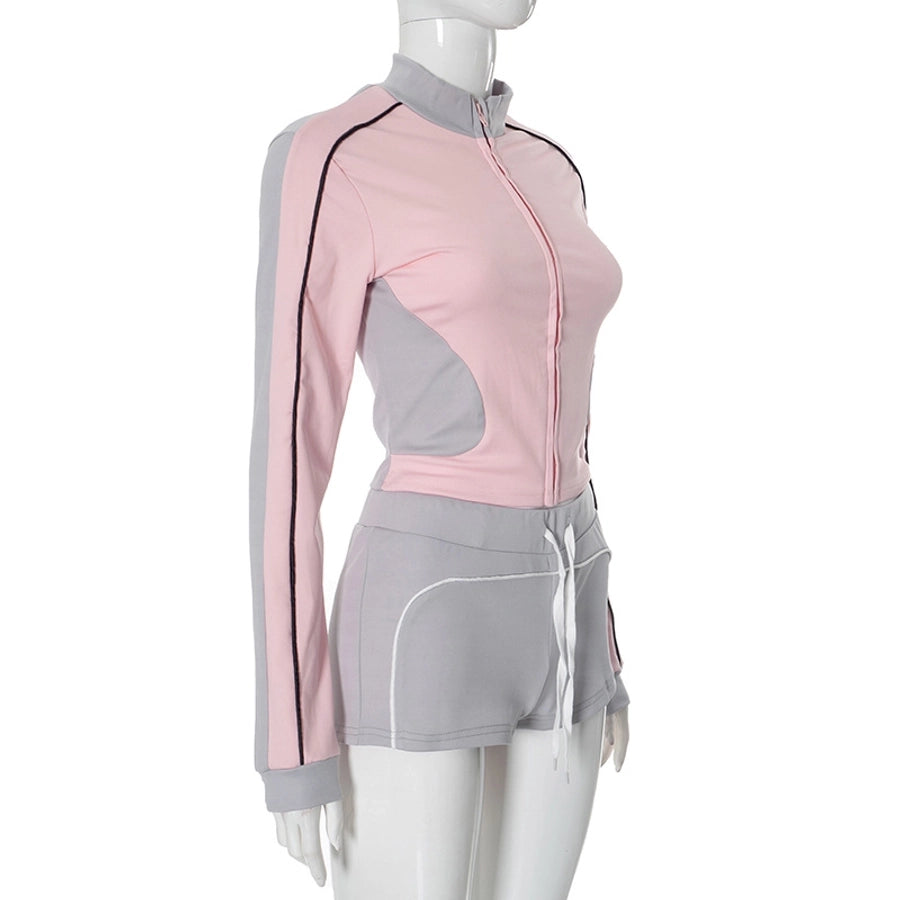 Daily Women's Streetwear Contrast Collar Spandex Polyester Twilled Satin Shorts Sets Shorts Sets