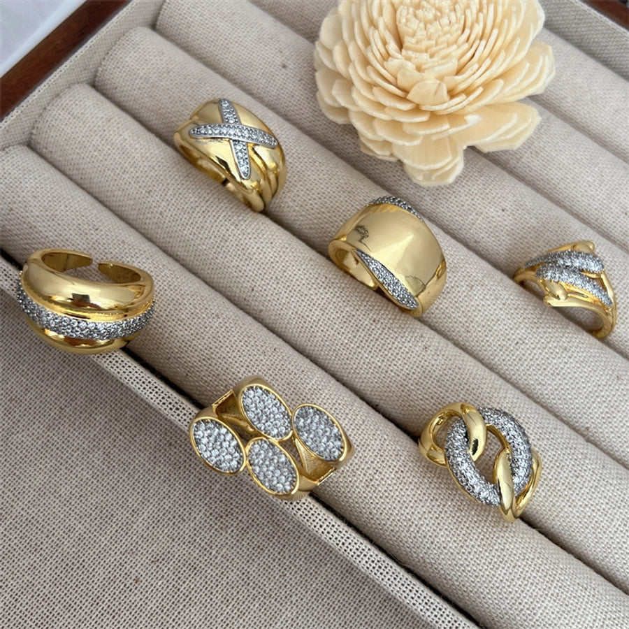 Copper 18K Gold Plated Geometric Zircon Open Rings