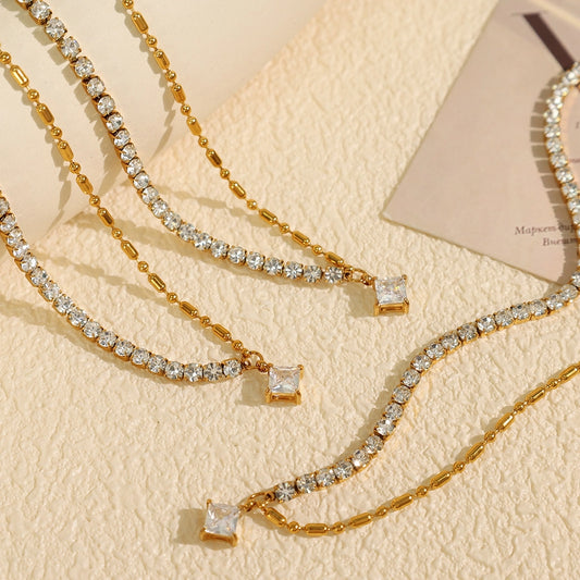 Jewelry Luxurious French Style Cool Style Asymmetrical 304 Stainless Steel Zircon 18K Gold Plated Polishing Plating Inlay Necklace