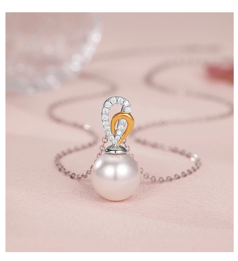 925 Sterling Silver Pearl Zircon cable chain Polishing Plating Geometric Pendant Necklace