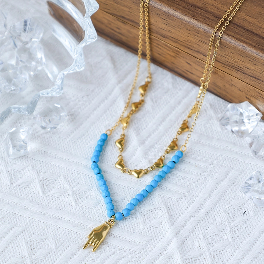 Jewelry Sweet Classic Style Commute Sun Palm Heart Shape 304 Stainless Steel 14K Gold Plated Pendant Necklace