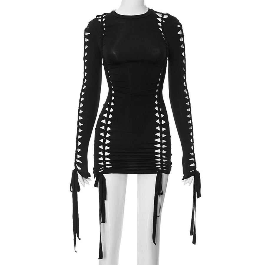Women's Hip skirt Streetwear Round Neck Long Sleeve Solid Color Above Knee Holiday
