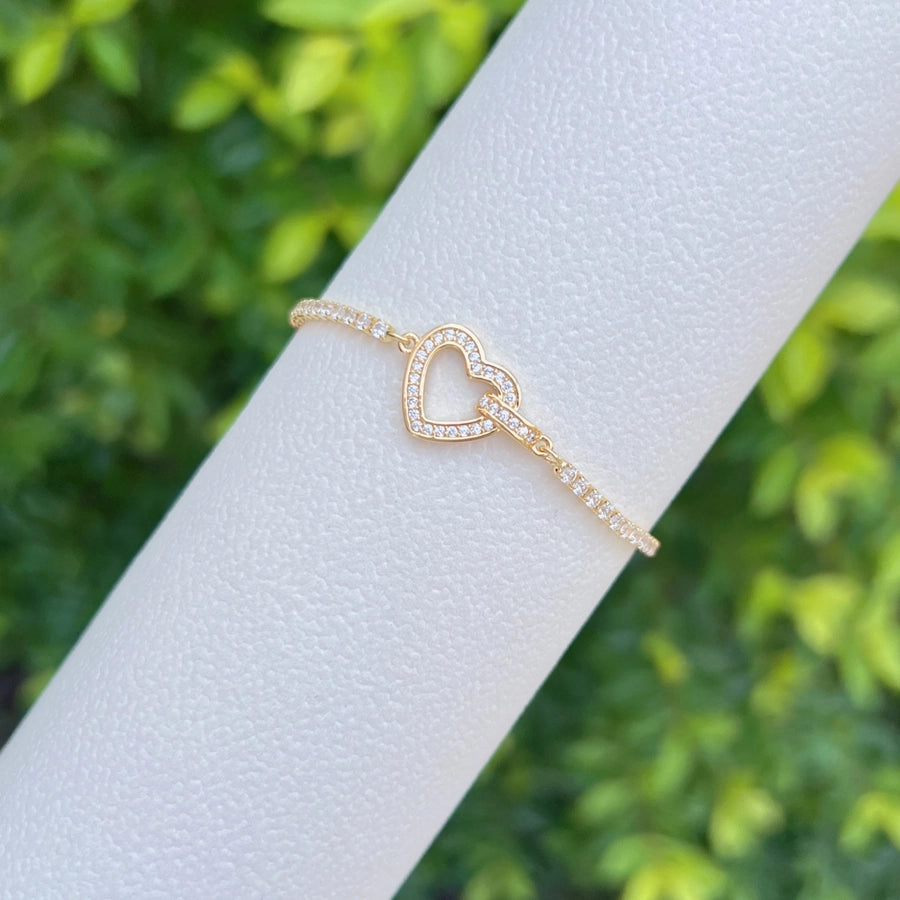 Copper Tennis Chain 18K Gold Plated Plating Inlay Heart Shape Zircon Bracelets