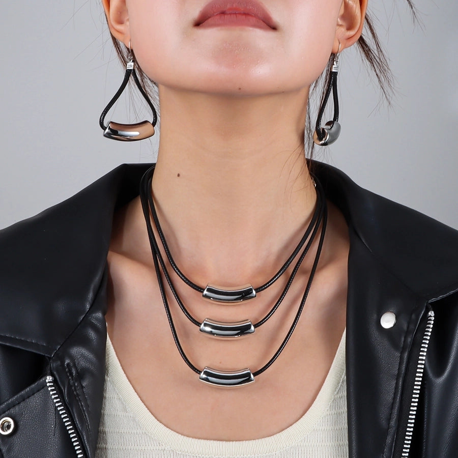 Retro Punk Geometric Arylic rope Woven Chain Layered Necklaces