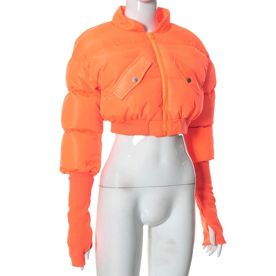 Women's Streetwear Solid Color Zipper Coat cotton clothes