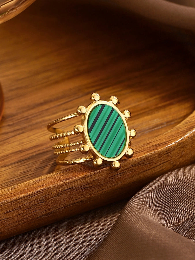 Jewelry Classical Exaggerated Simple Style Devil's Eye Oval Watermelon 316L Stainless Steel  Resin Adjustable Ring