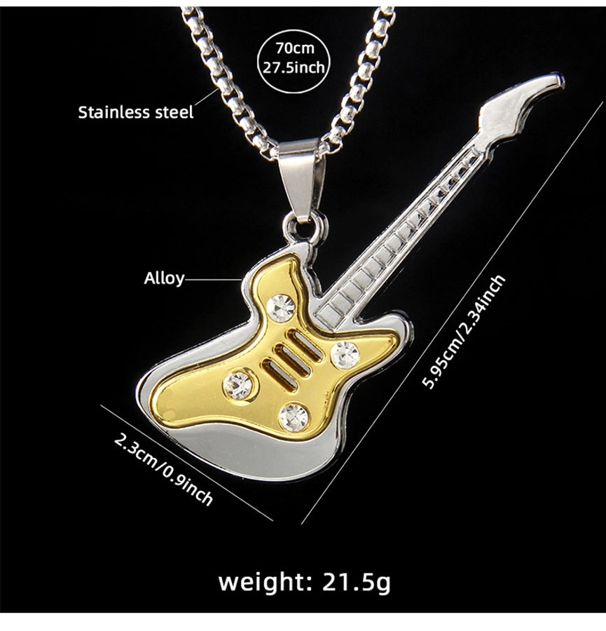 Rock Guitar 201 Stainless Steel Alloy Inlay Rhinestones Unisex Pendant Necklace