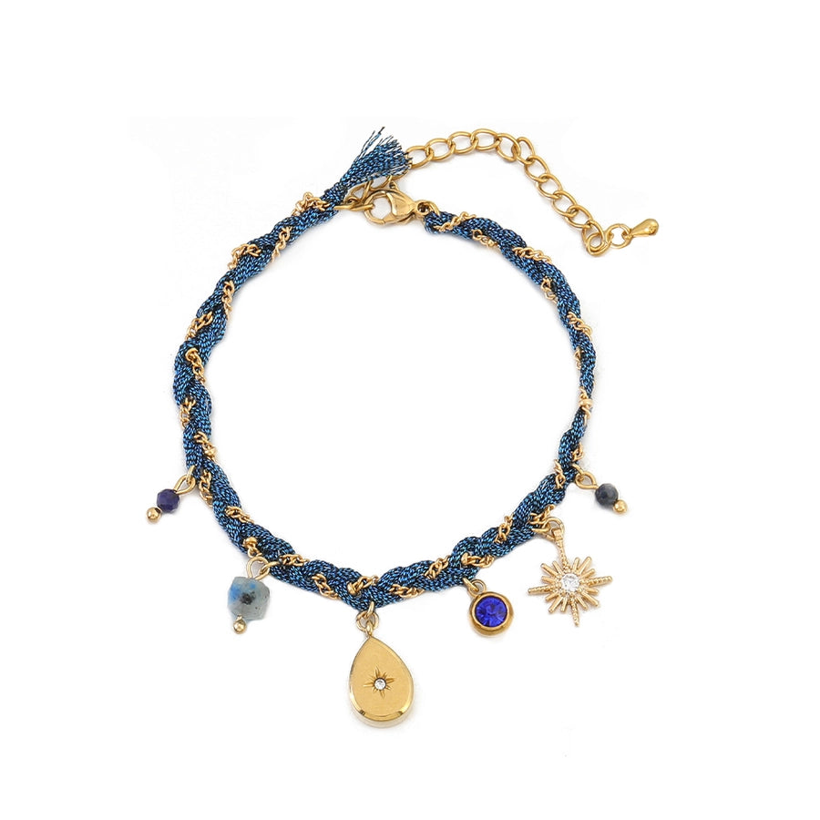 IG Style Simple Style Irregular Water Droplets Fish Zircon 304 Stainless Steel rope Lapis Lazuli Woven Chain String Bracelets