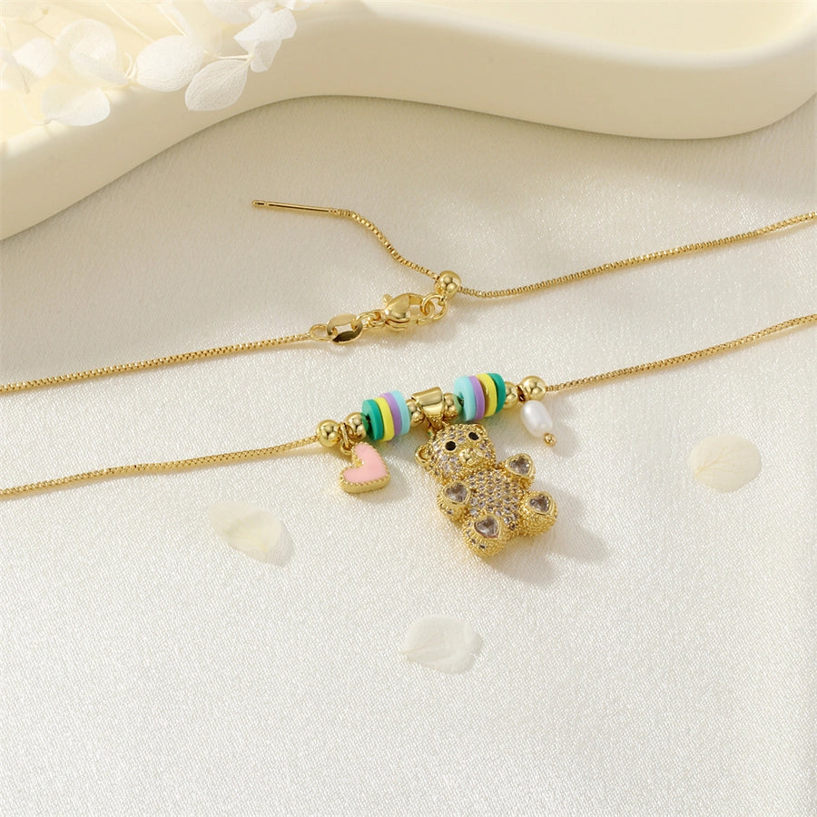 Jewelry Cute little bear Copper Zircon Inlay Pendant Necklace