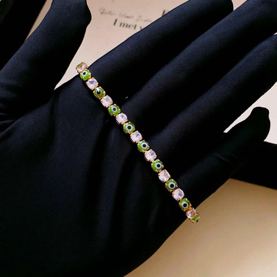 Jewelry Simple Style Classic Style Geometric Eye Copper Glass Zircon 18K Gold Plated Inlay Bracelets