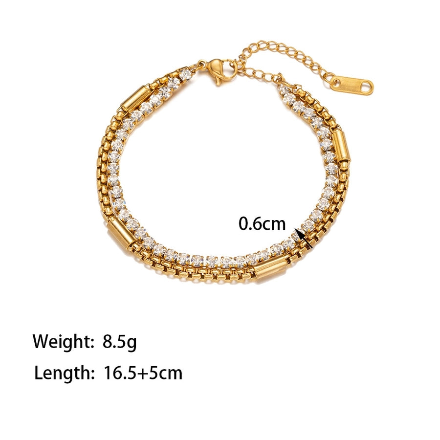 Simple Style Classic Style Solid Color 304 Stainless Steel 18K Gold Plated Zircon box chain Bracelets In Bulk Stainless Steel Bracelets