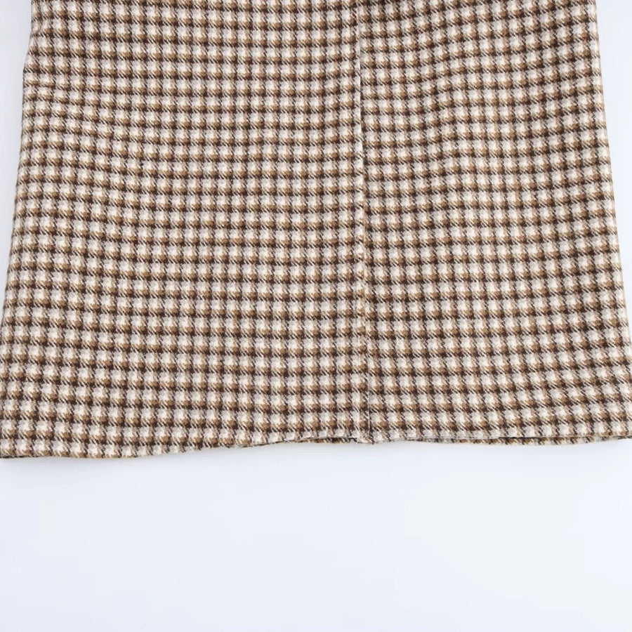 Women's Elegant Plaid Pocket Single Breasted Woolen Coat