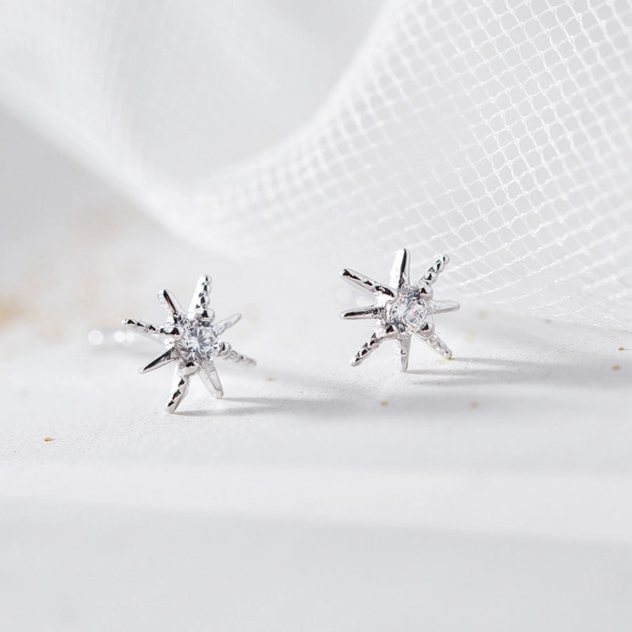 Ganjia  new s925 sterling silver Korean version of super flash exquisite eight mans star earrings star female super fairy jewelry