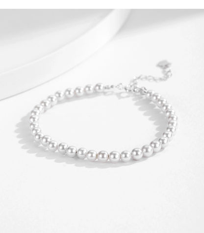 925 Sterling Silver Artificial Pearl Beaded Chain Bracelets IG Style Elegant Lady