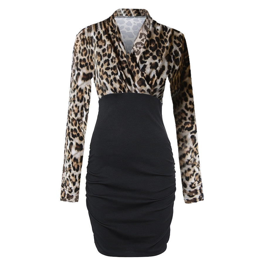 Women's Sheath Dress Casual V Neck Long Sleeve Leopard Above Knee Daily
