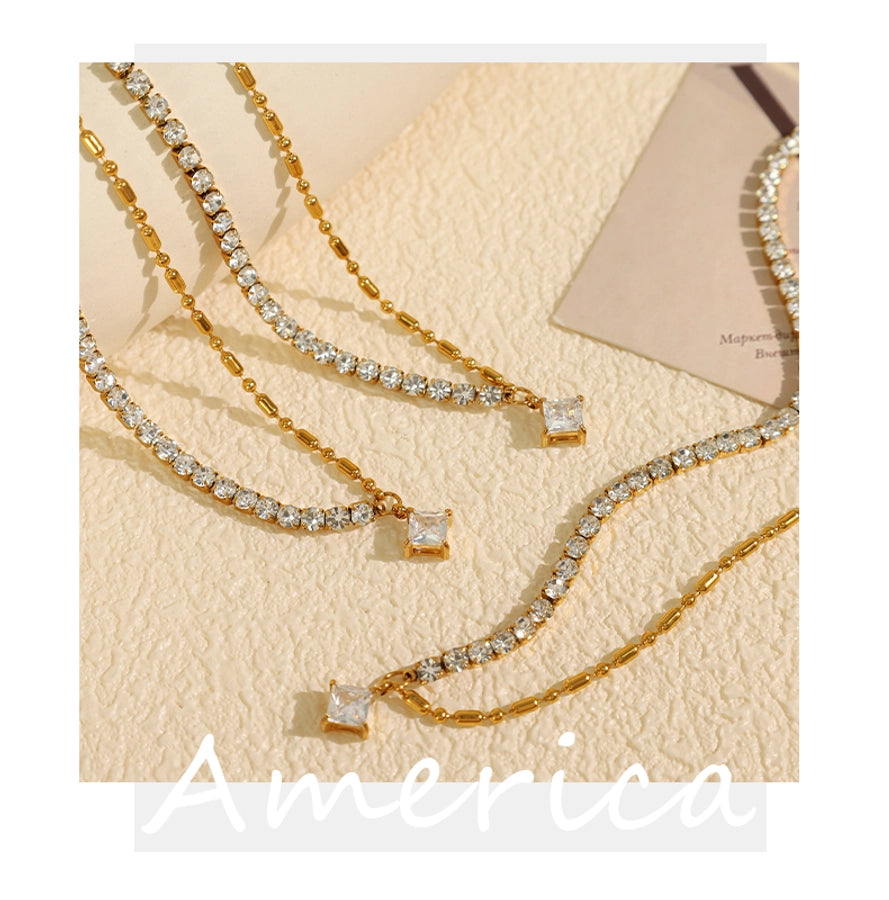 Jewelry Luxurious French Style Cool Style Asymmetrical 304 Stainless Steel Zircon 18K Gold Plated Polishing Plating Inlay Necklace