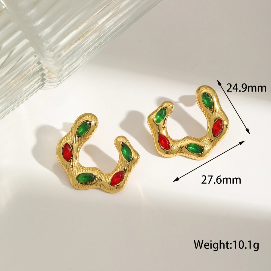1 Pair Vintage Style Classic Style C Shape Inlay 304 Stainless Steel Zircon 18K Gold Plated Ear Studs