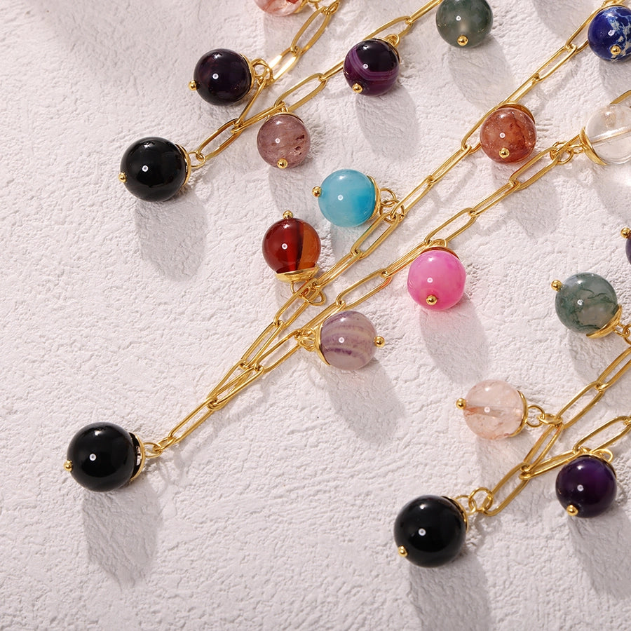 Jewelry Elegant Round 304 Stainless Steel Natural Stone 18K Gold Plated Plating Inlay Pendant Necklace