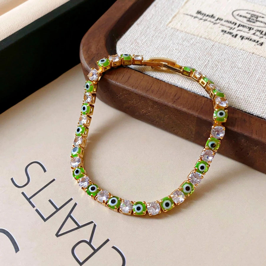 Jewelry Simple Style Classic Style Geometric Eye Copper Glass Zircon 18K Gold Plated Inlay Bracelets