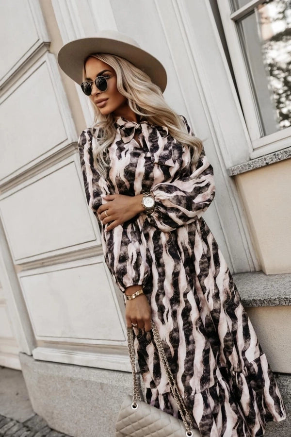 Women's Sheath Dress Streetwear Round Neck Long Sleeve Zebra Midi Dress Daily