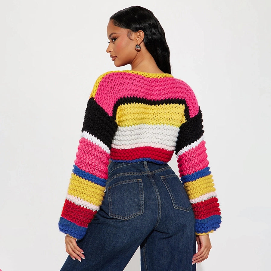 Women's Sweater Long Sleeve Sweaters & Cardigans Streetwear Color Block