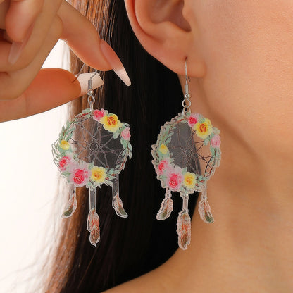 1 Pair Lady Pastoral Flower Arylic Drop Earrings