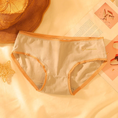letter solid color breathable mid waist briefs panties