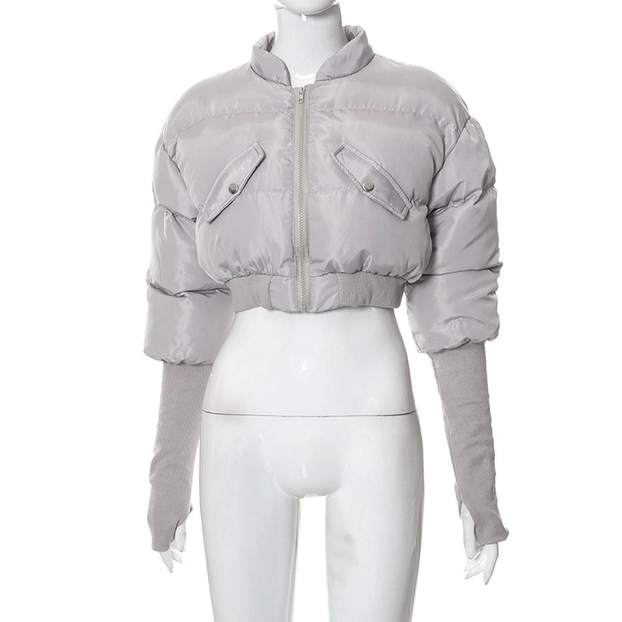 Women's Streetwear Solid Color Zipper Coat cotton clothes
