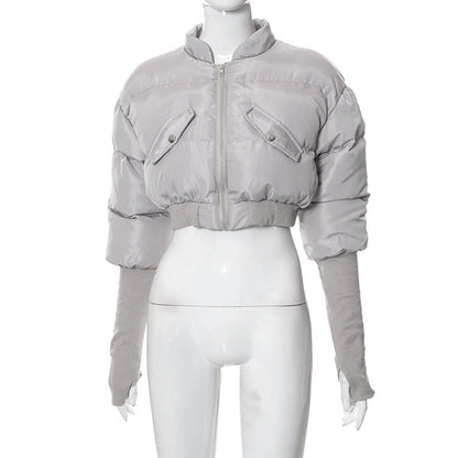 Women's Streetwear Solid Color Zipper Coat cotton clothes
