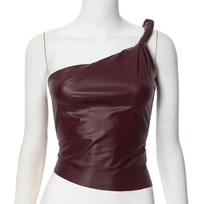 Women's Leather Jacket Tank Tops Backless Streetwear Solid Color
