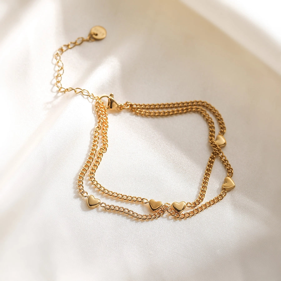 Simple Style Heart Shape 304 Stainless Steel O-shaped chain Bracelets In Bulk Stainless Steel Bracelets