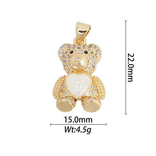 1 Piece Copper Zircon Hexagon Bear Planet Pendant