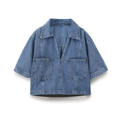Daily Women's Simple Style Classic Style Solid Color Denim Pocket Skirt Sets Skirt Sets