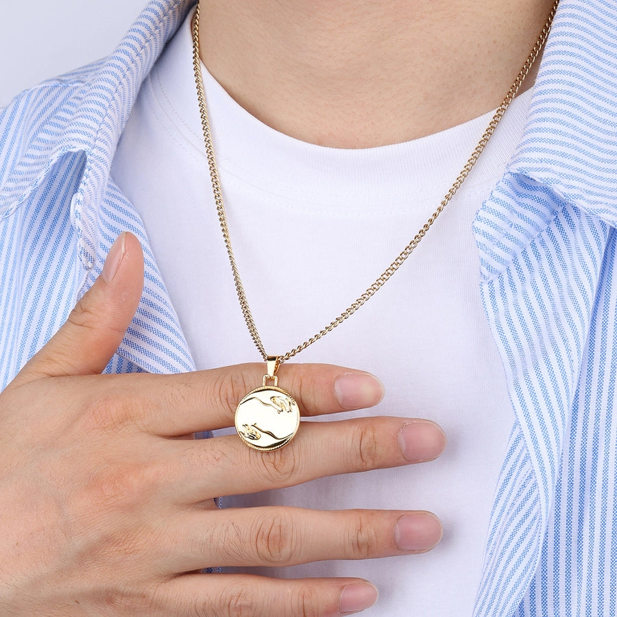 Casual Round 304 Stainless Steel 18K Gold Plated Men's Pendant Necklace