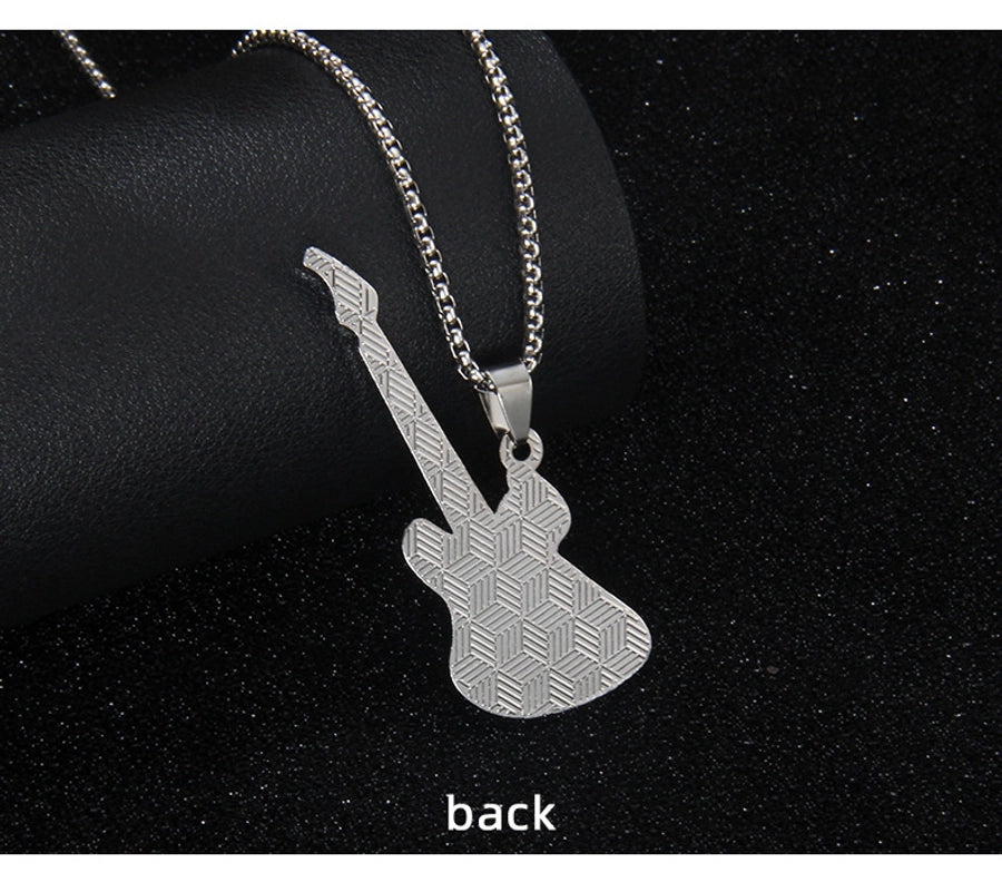 Rock Guitar 201 Stainless Steel Alloy Inlay Rhinestones Unisex Pendant Necklace