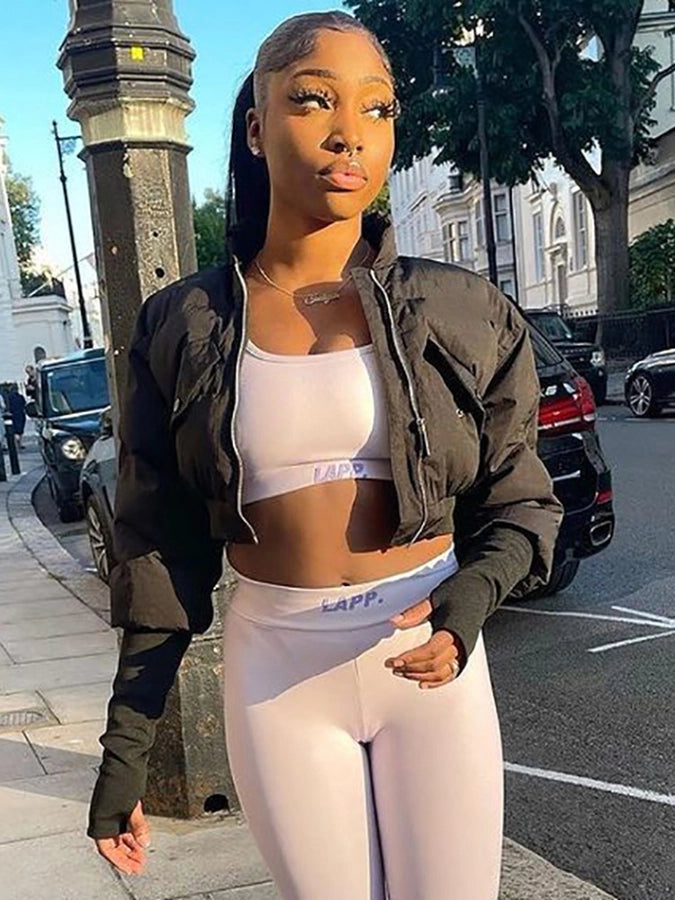 Women's Streetwear Solid Color Zipper Coat cotton clothes