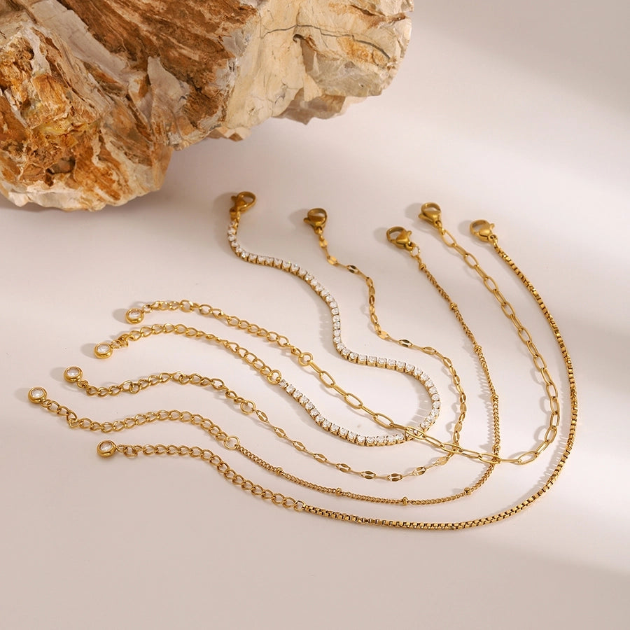 Simple Style Classic Style Geometric 304 Stainless Steel Paperclip Chain box chain Tennis Chain Bracelets In Bulk Stainless Steel Bracelets