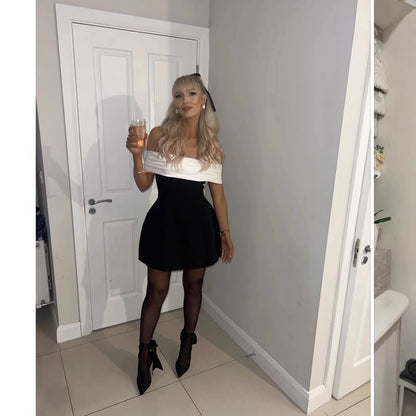 Women's Sheath Dress Streetwear Strapless Contrast Binding Sleeveless Contrast Collar Above Knee Holiday Daily