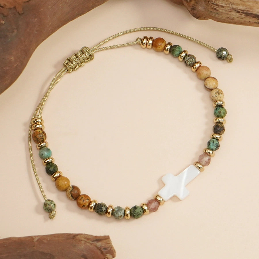 Bohemian Cross natural stone Shell  String Bracelets