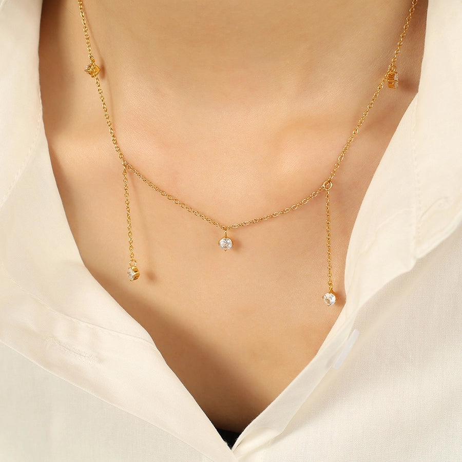 Jewelry IG Style Elegant Round 304 Stainless Steel Zircon 18K Gold Plated Polishing Plating Inlay Pendant Necklace