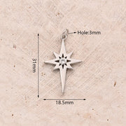 Zircon Long-Angle Eight Awn Star Pendant (White Gold Color) [31x18.5mm (Aperture: 3mm)]